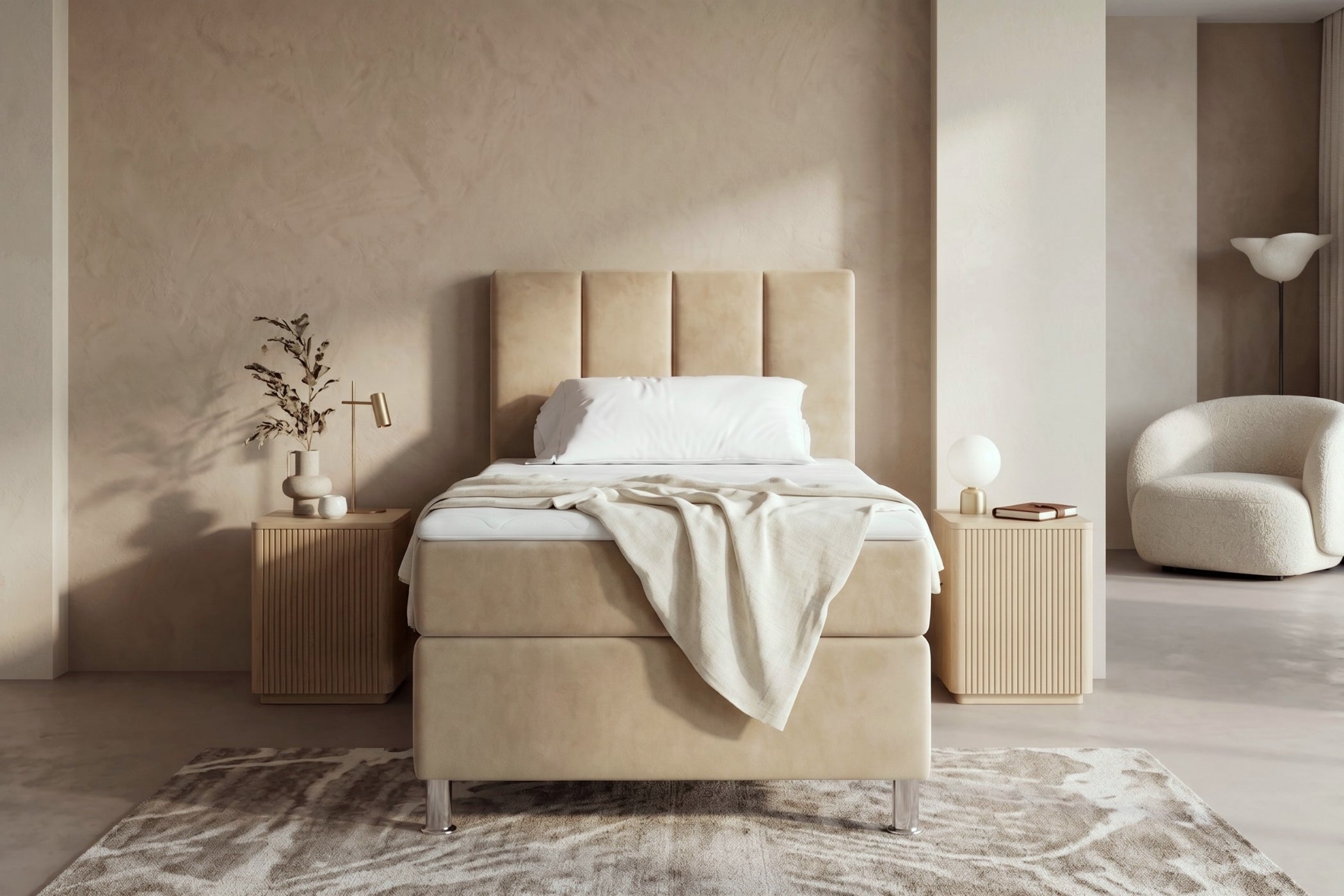 Boxspring Enna | Beige met 8 cm Topper (Une personne)