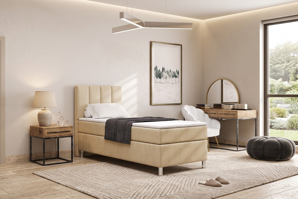 Boxspring Enna | Beige met 8 cm Topper (Une personne)