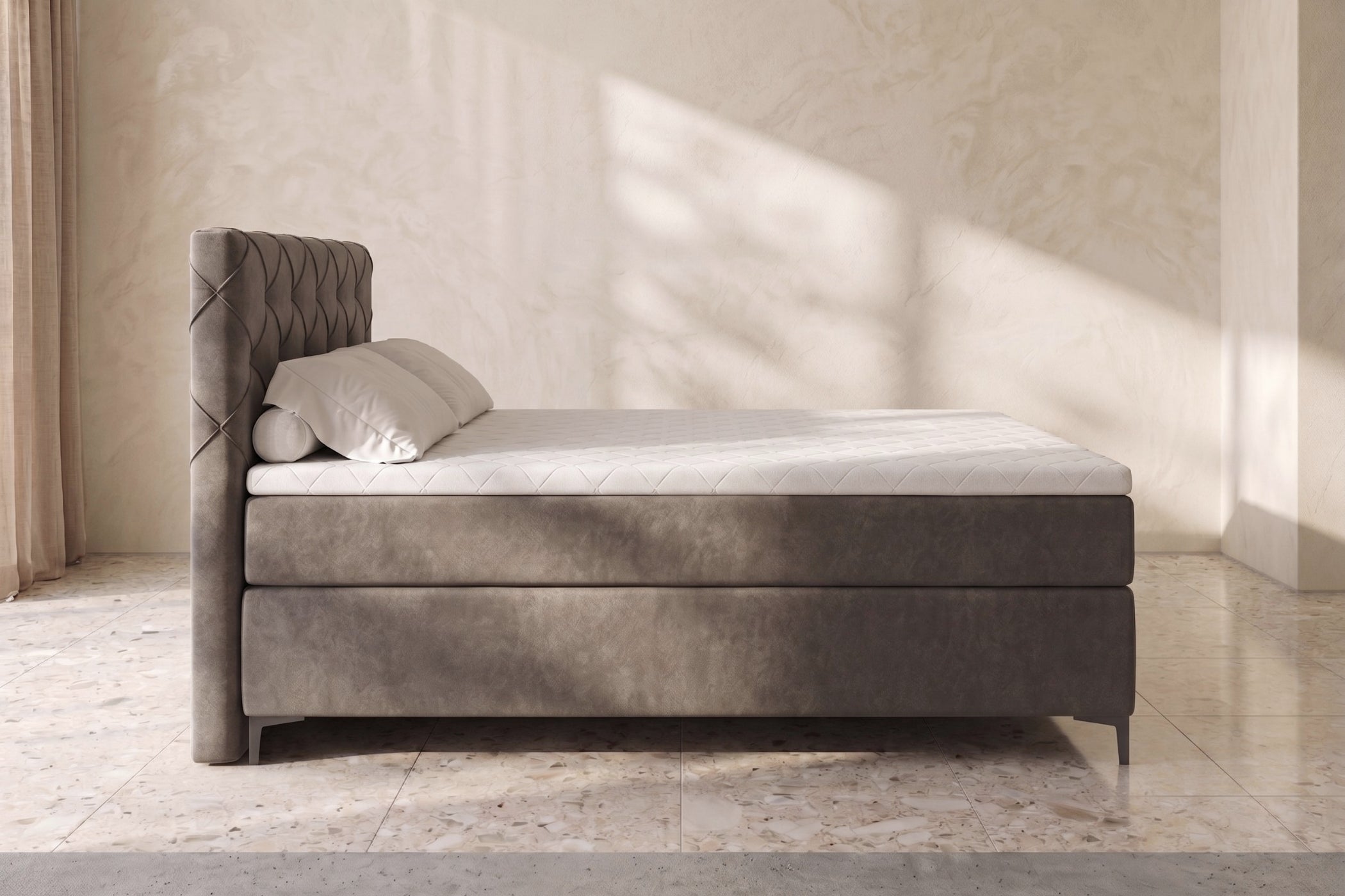 Boxspring Lodi | Gris met 8 cm Topper