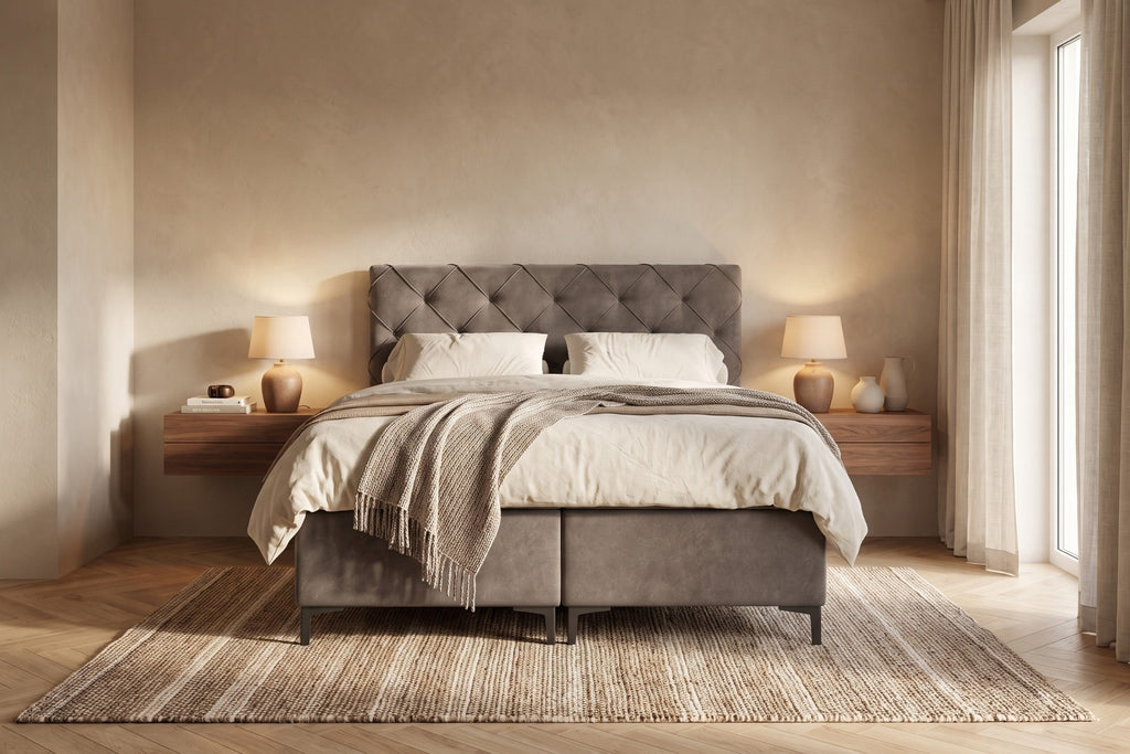 Boxspring Lodi | Gris met 8 cm Topper