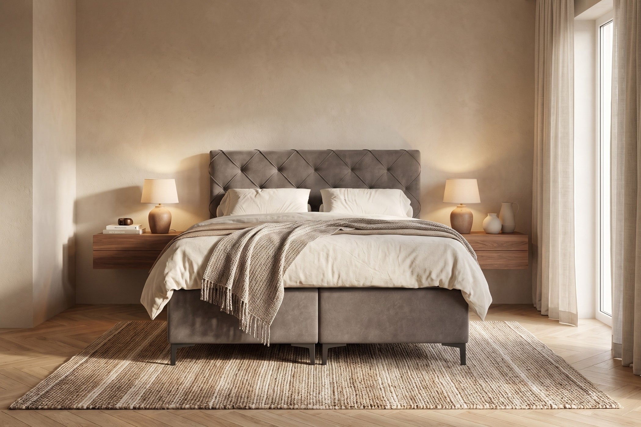 Boxspring Lodi | Gris met 8 cm Topper