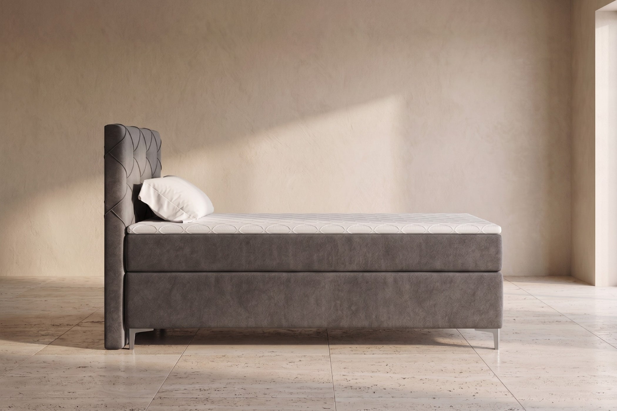 Boxspring Lodi | Gris met 8 cm Topper (Une personne)