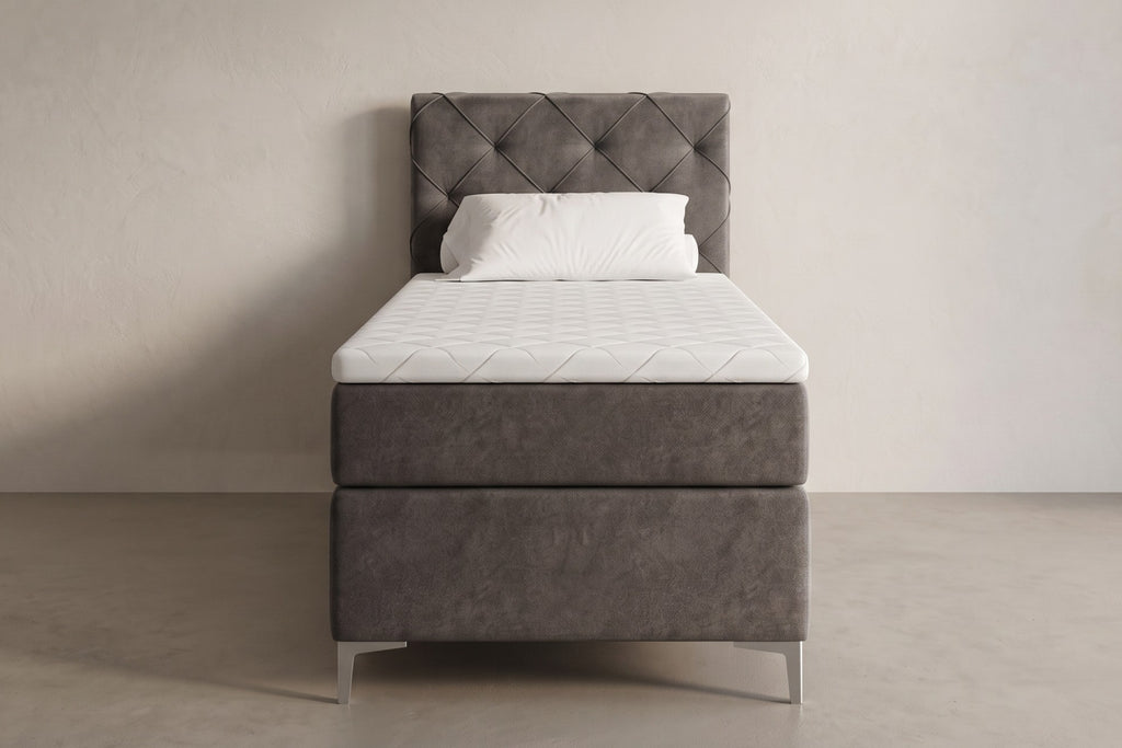 Boxspring Lodi | Gris met 8 cm Topper (Une personne)