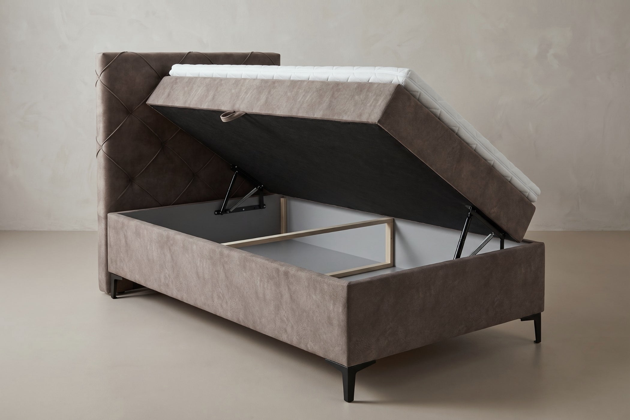 Boxspring Lodi | Gris met 8 cm Topper (Une personne)
