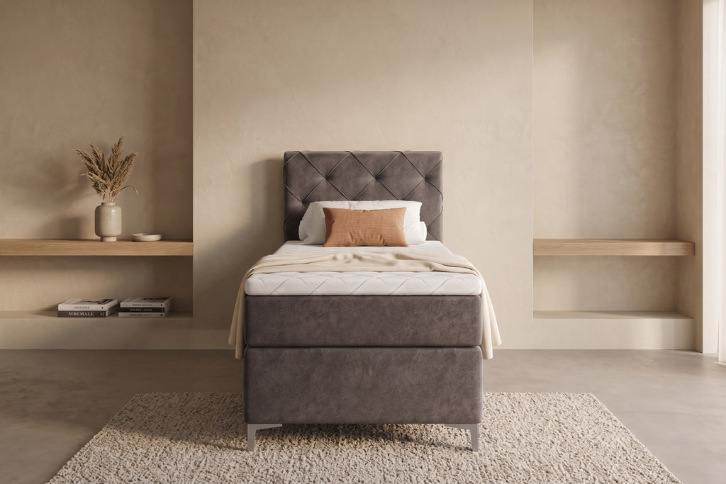 Boxspring Lodi | Gris met 8 cm Topper (Une personne)
