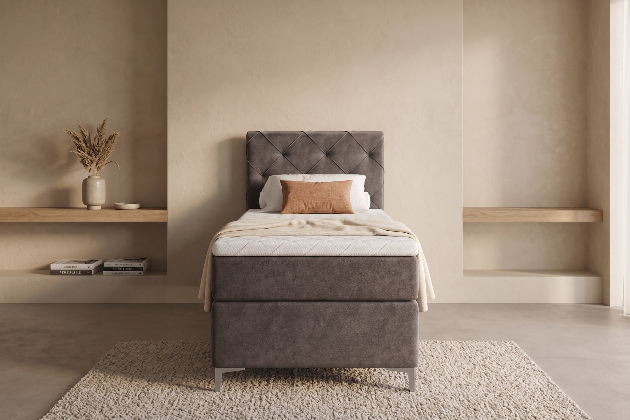 Boxspring Lodi | Gris met 8 cm Topper (Une personne)
