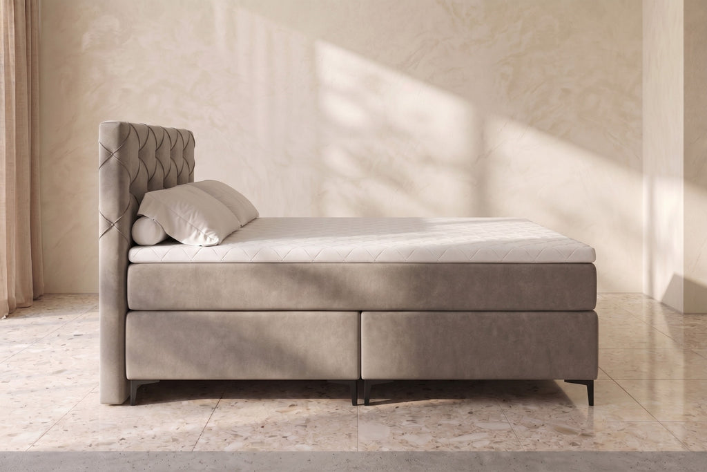 Boxspring Lodi | Taupe met 8 cm Topper