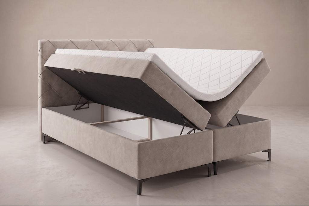 Boxspring Lodi | Taupe met 8 cm Topper