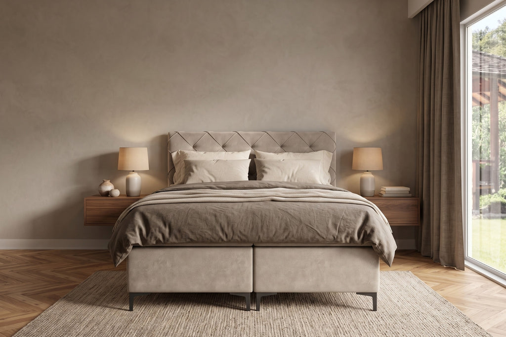 Boxspring Lodi | Taupe met 8 cm Topper