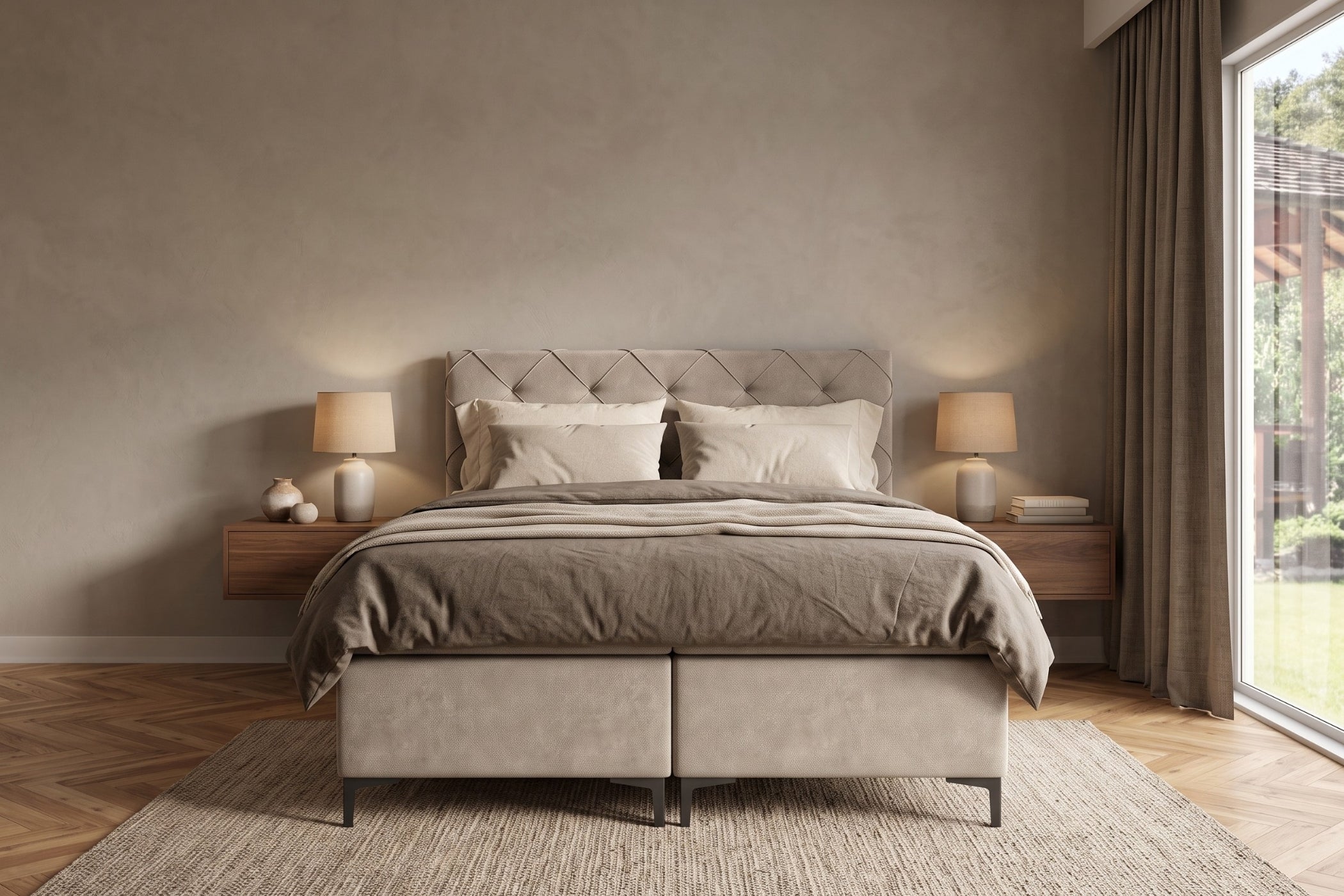 Boxspring Lodi | Taupe met 8 cm Topper