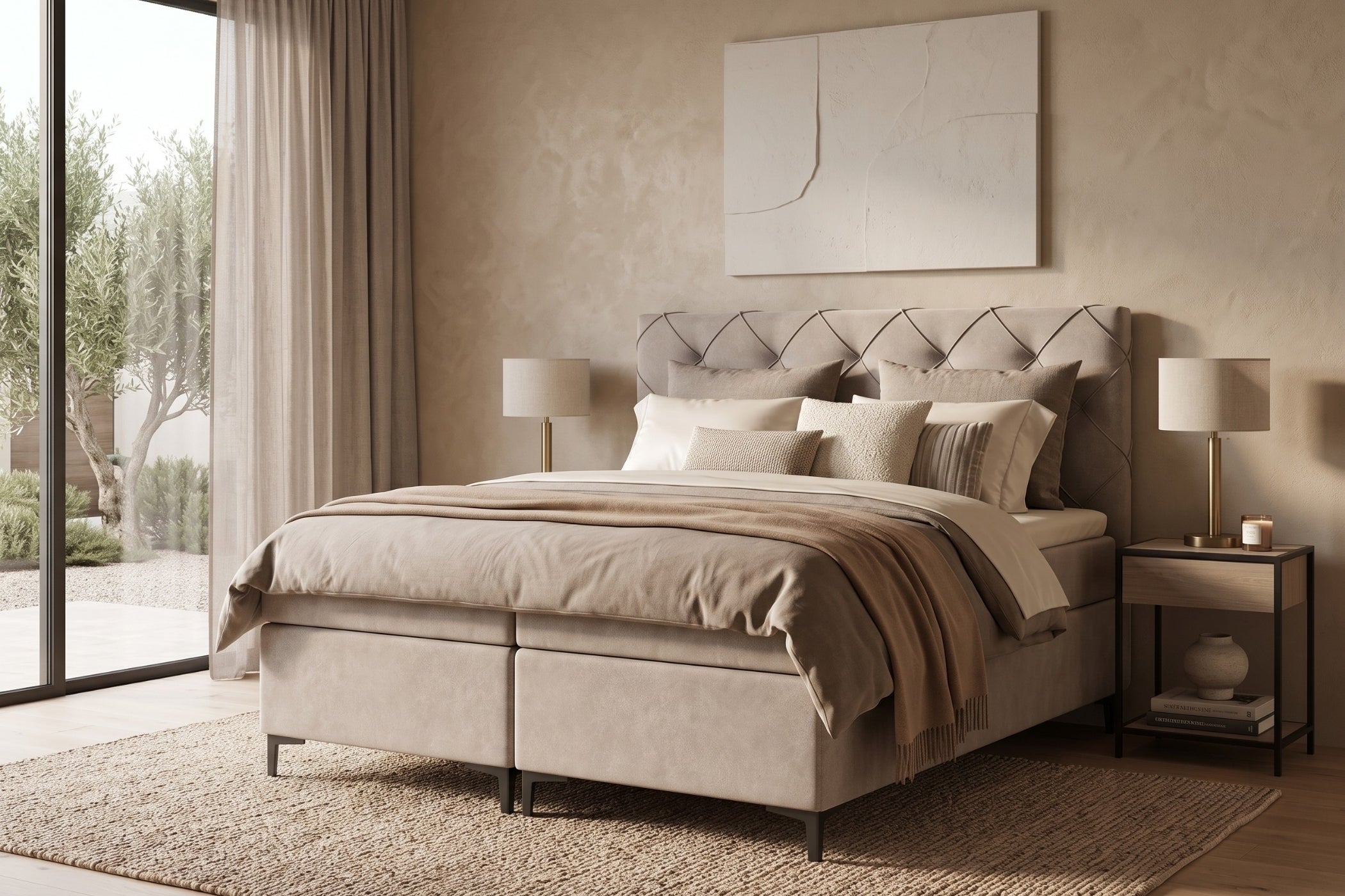 Boxspring Lodi | Taupe met 8 cm Topper