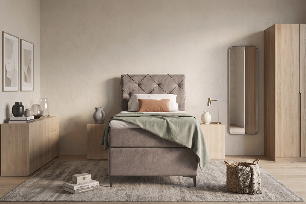 Boxspring Lodi | Taupe met 8 cm Topper (Une personne)