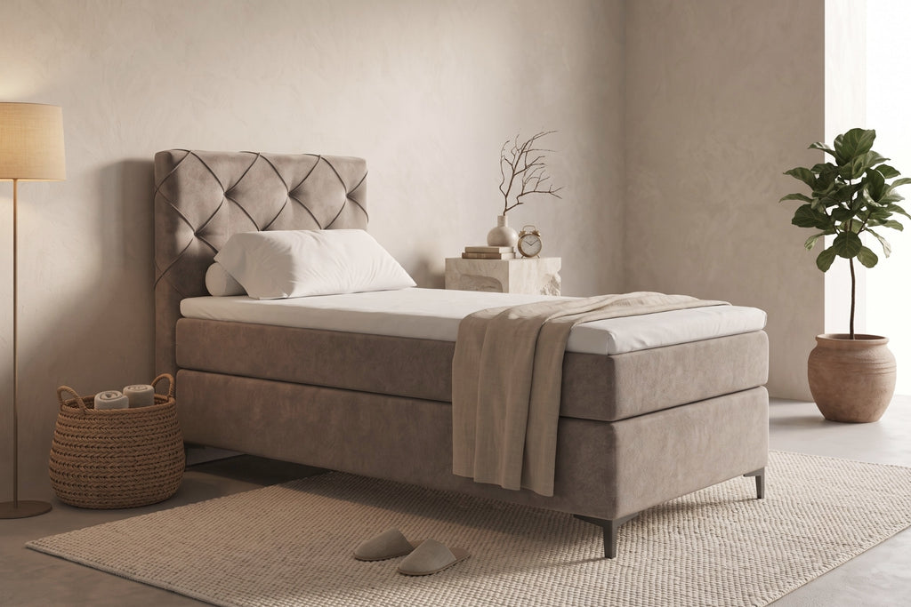 Boxspring Lodi | Taupe met 8 cm Topper (Une personne)