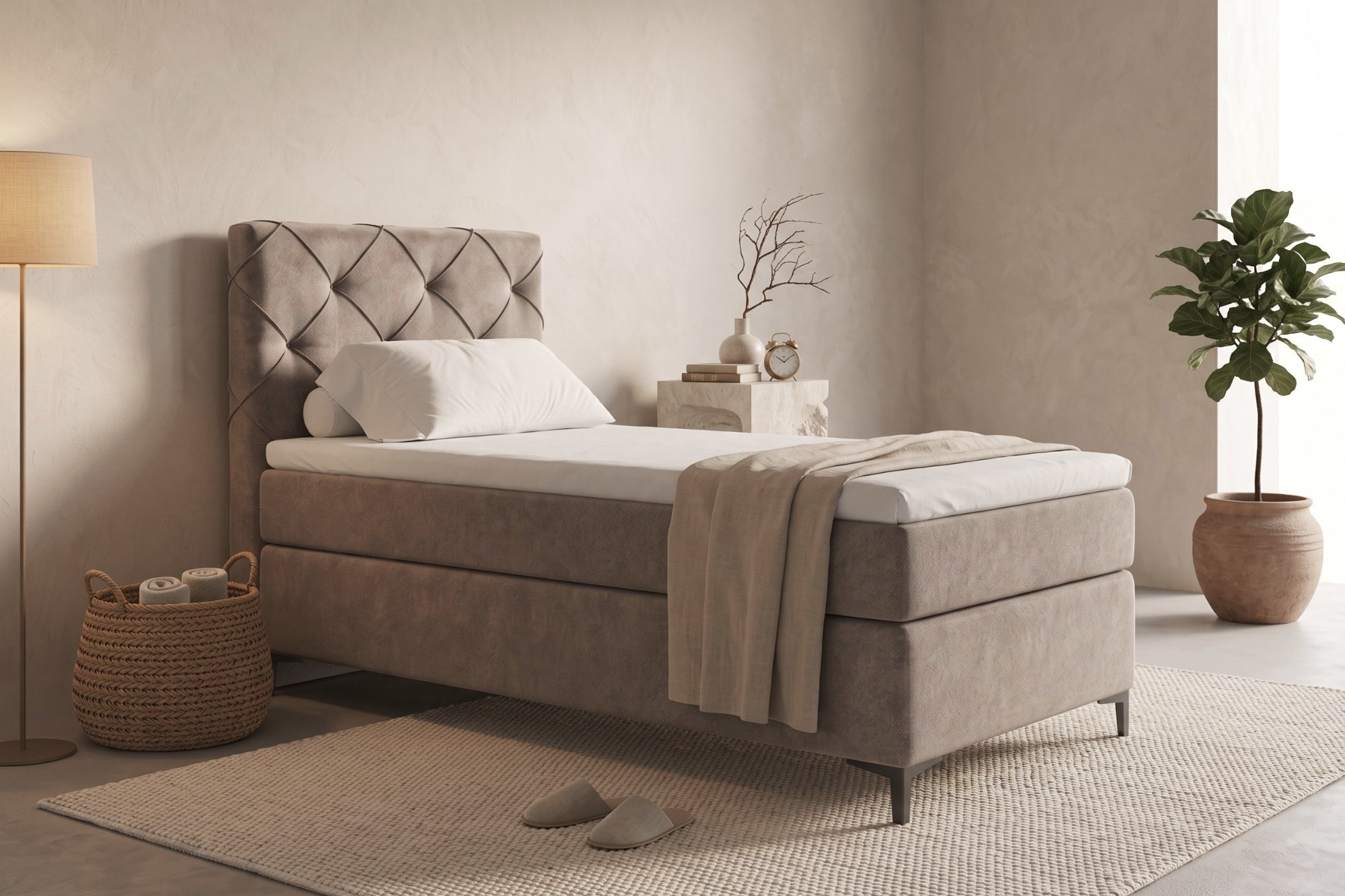 Boxspring Lodi | Taupe met 8 cm Topper (Une personne)