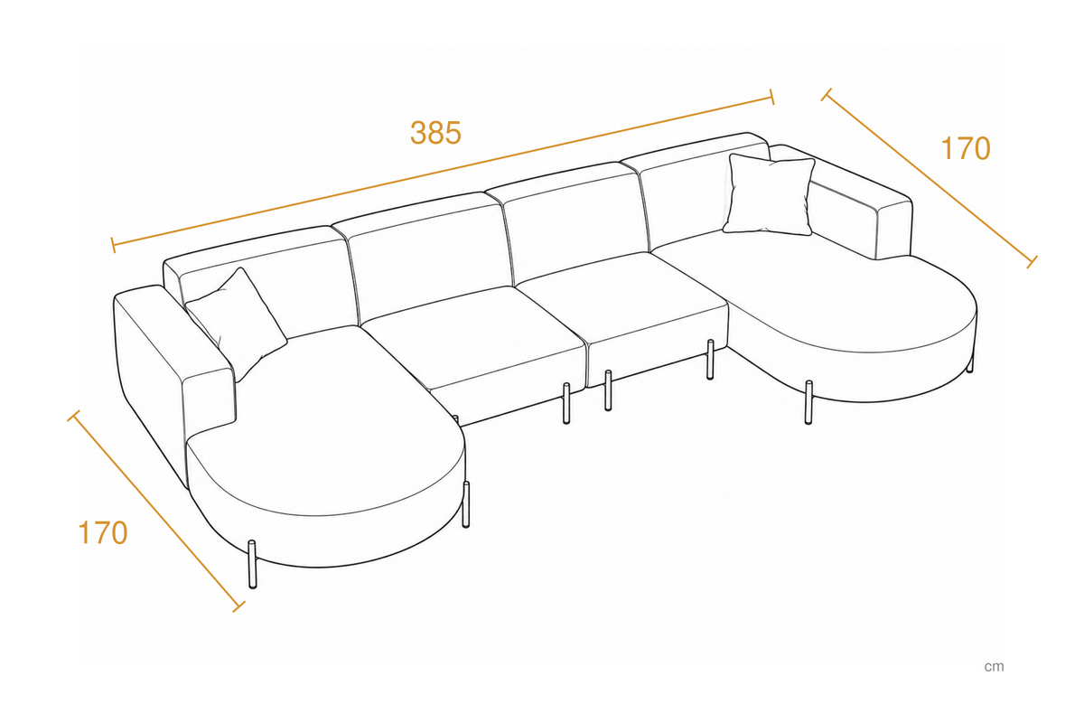 Canapé en U Belluno | Blanche Dimensions drawing