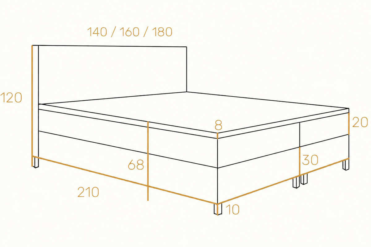 Boxspring Enna | Beige avec surmatelas de 8 cm Dimensions drawing