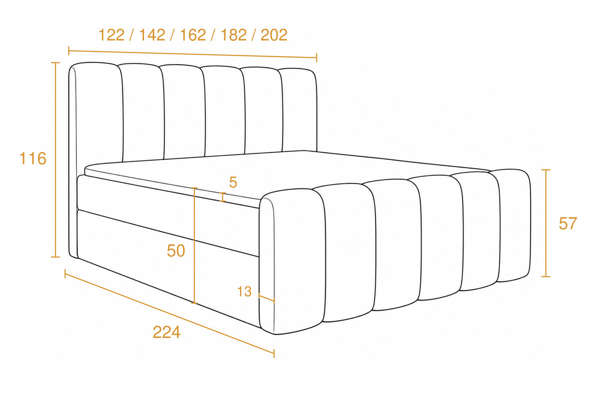 Boxspring Milano | Blanc avec surmatelas en mousse confort Dimensions drawing