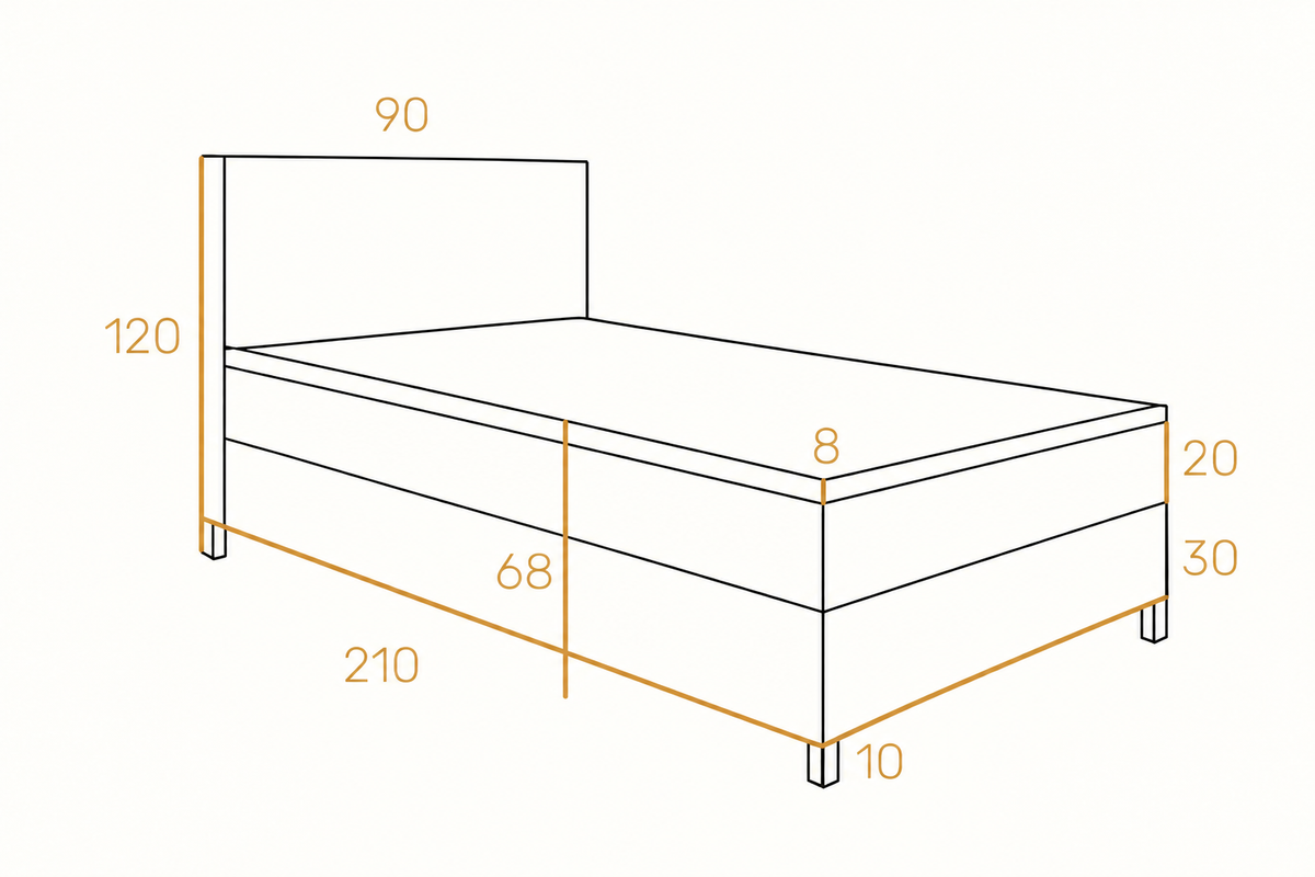Boxspring Enna | Antraciet met 8 cm Topper (Éénpersoons) Dimensions drawing