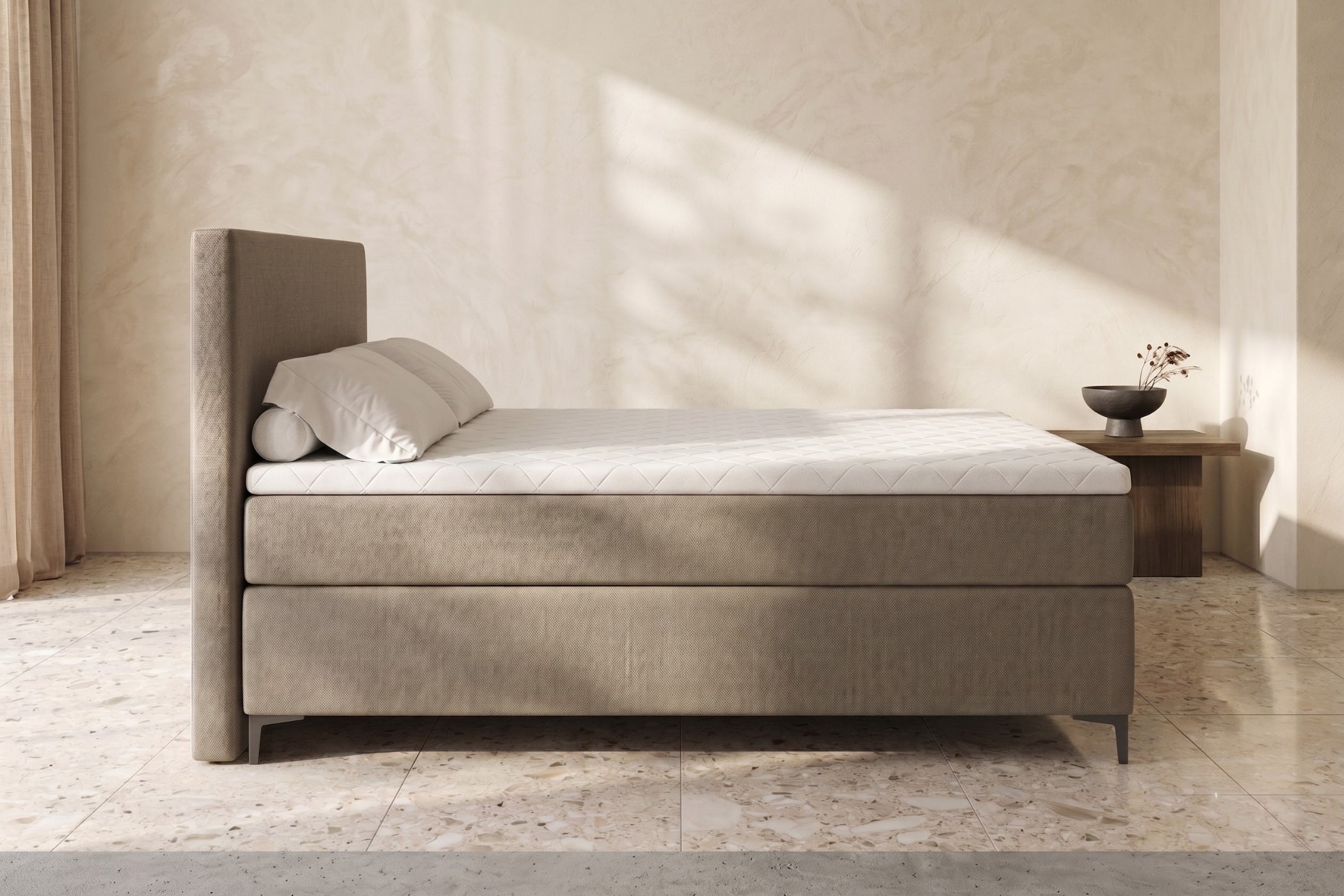 Boxspring Matera | Beige met 8 cm Topper