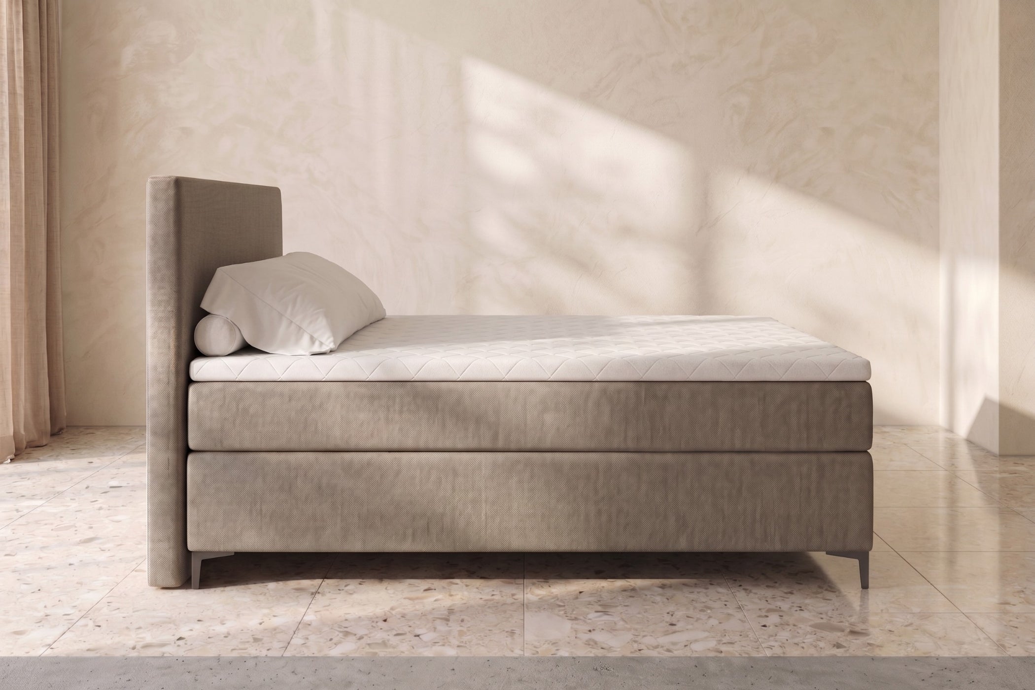 Boxspring Matera | Beige met 8 cm Topper (Une personne)