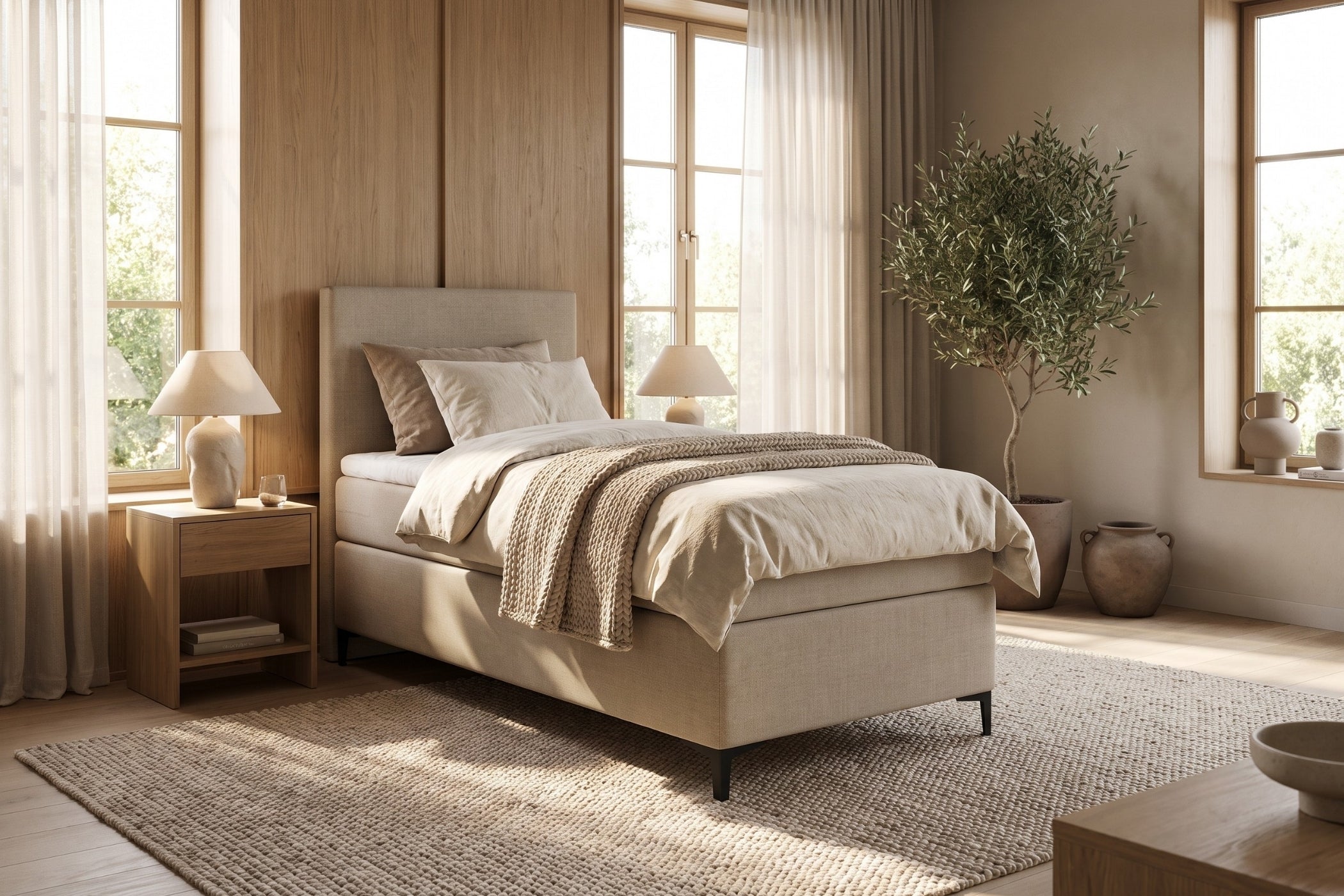 Boxspring Matera | Beige met 8 cm Topper (Une personne)