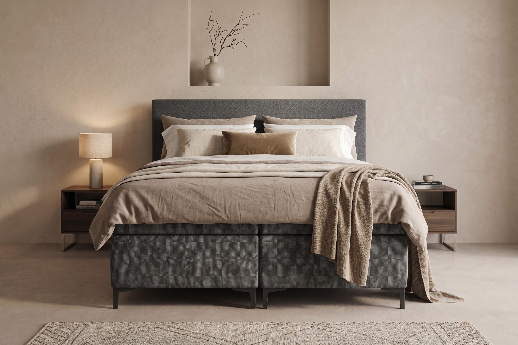 Boxspring Matera | Gris met 8 cm Topper
