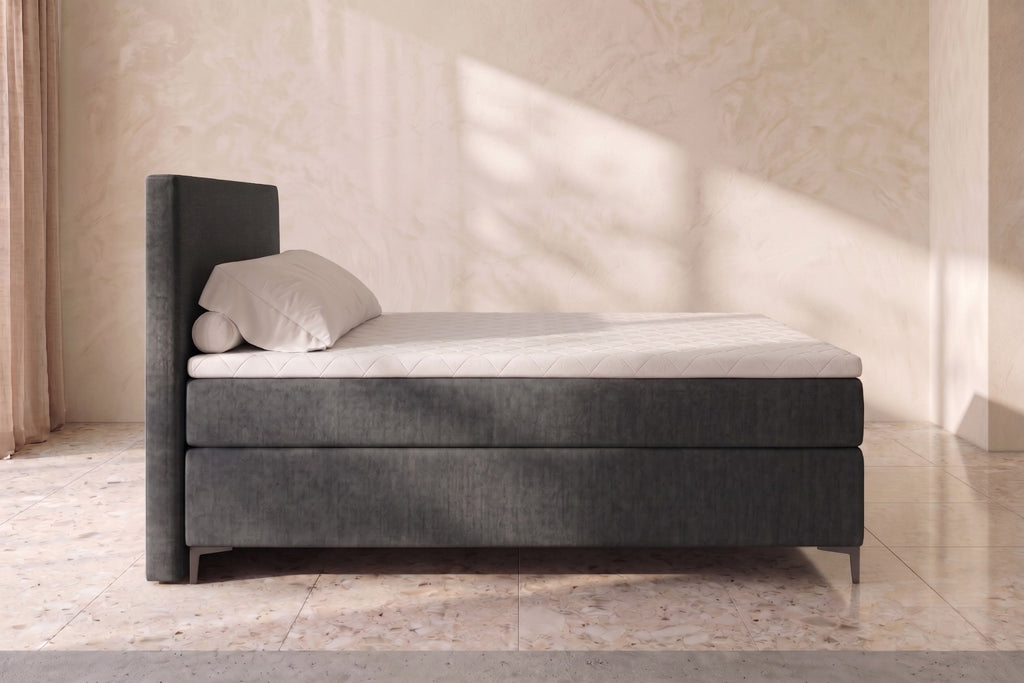 Boxspring Matera | Gris met 8 cm Topper (Une personne)