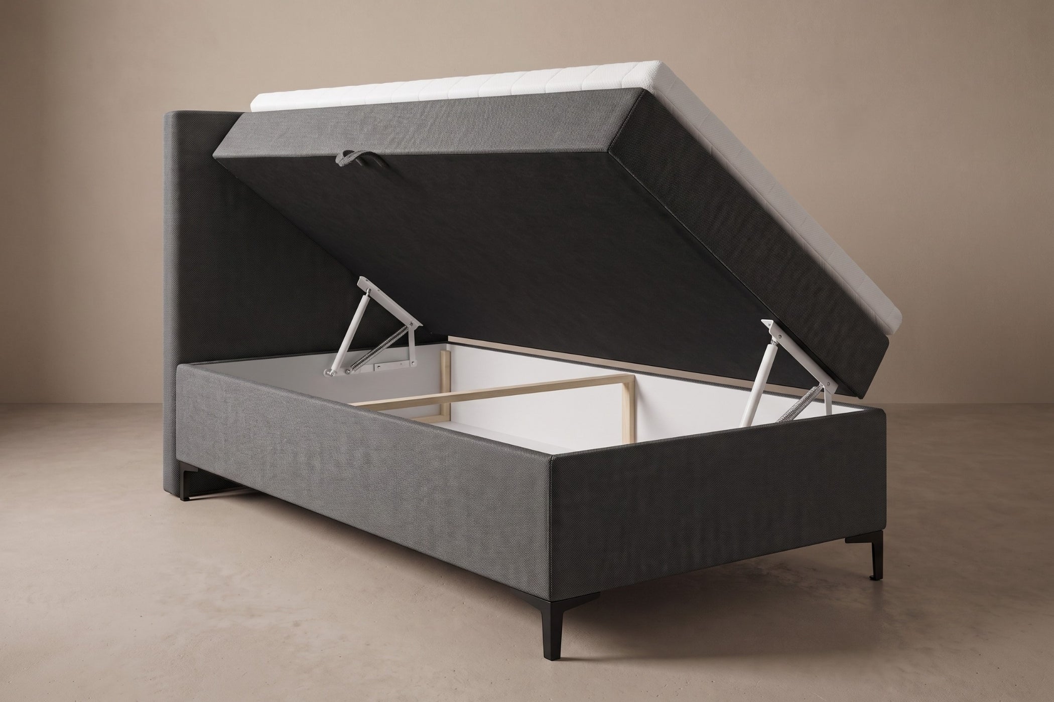 Boxspring Matera | Gris met 8 cm Topper (Une personne)