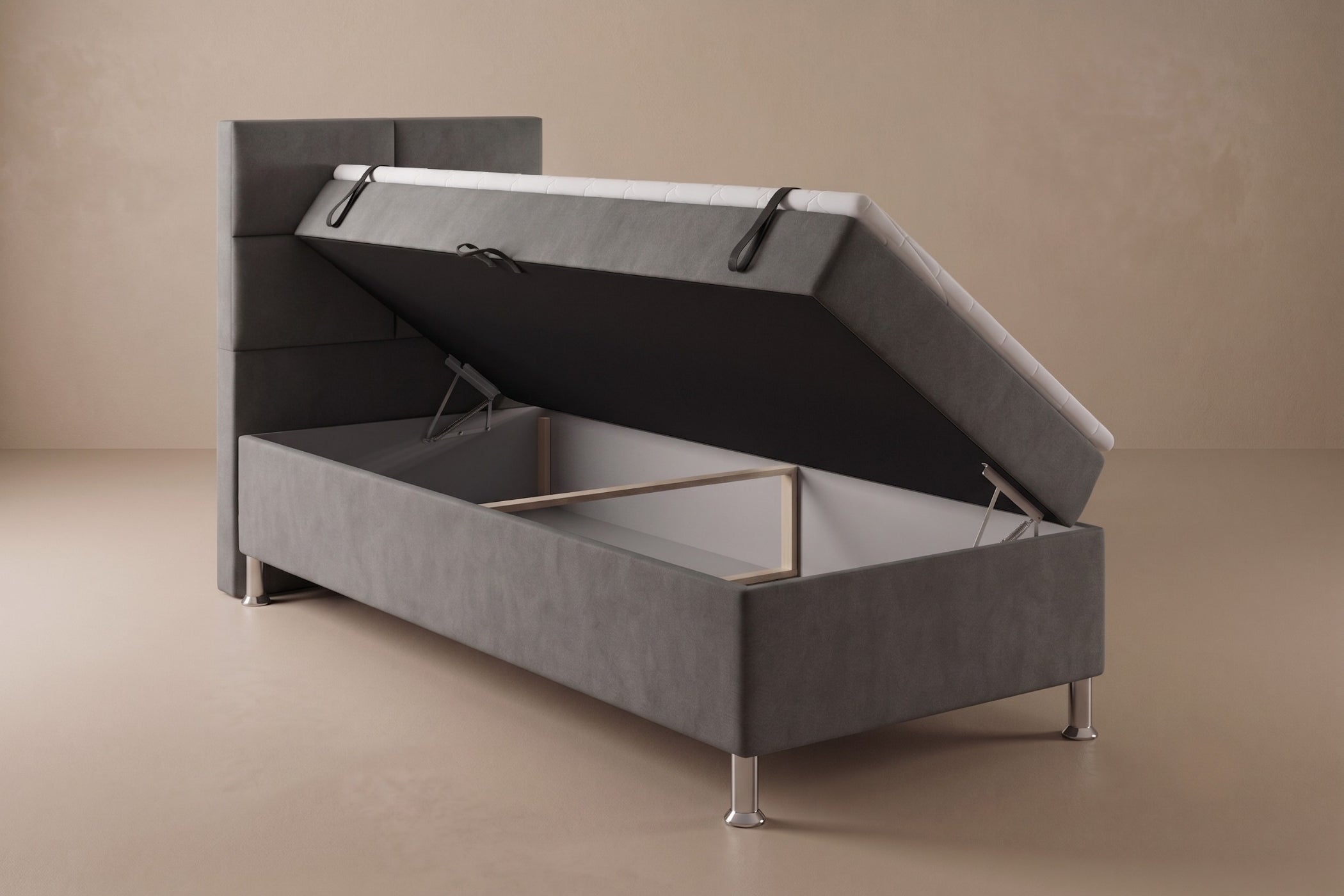 Boxspring Pavia | Antraciet met 8 cm Topper (Une personne)