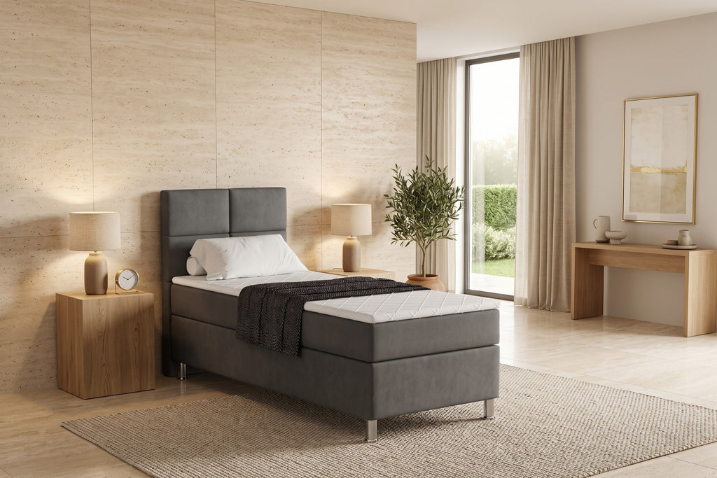 Boxspring Pavia | Antraciet met 8 cm Topper (Une personne)