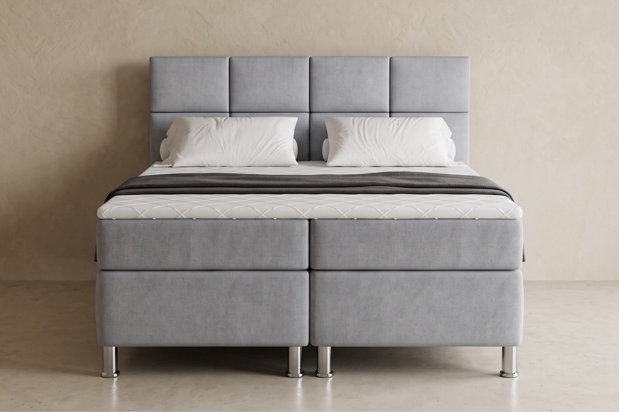 Boxspring Pavia | Gris met 8 cm Topper