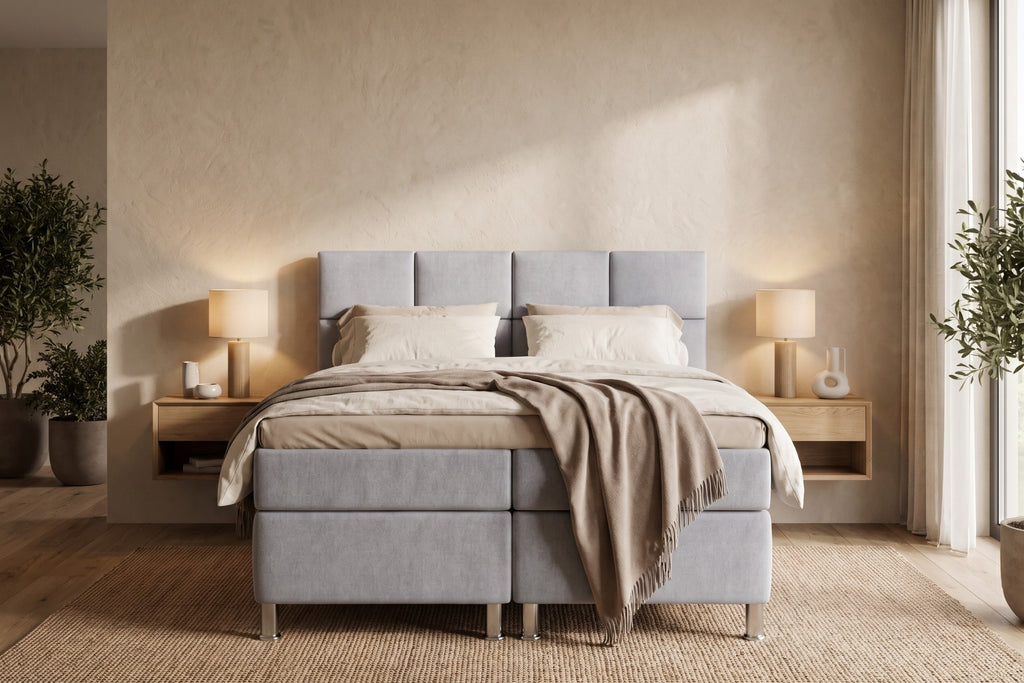 Boxspring Pavia | Gris met 8 cm Topper