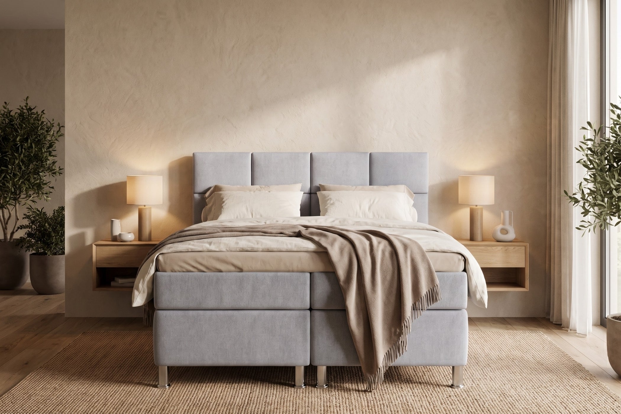 Boxspring Pavia | Gris met 8 cm Topper