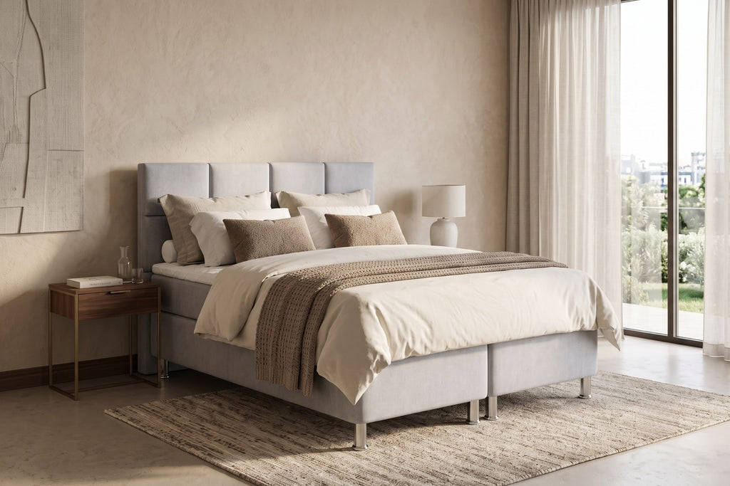 Boxspring Pavia | Gris met 8 cm Topper