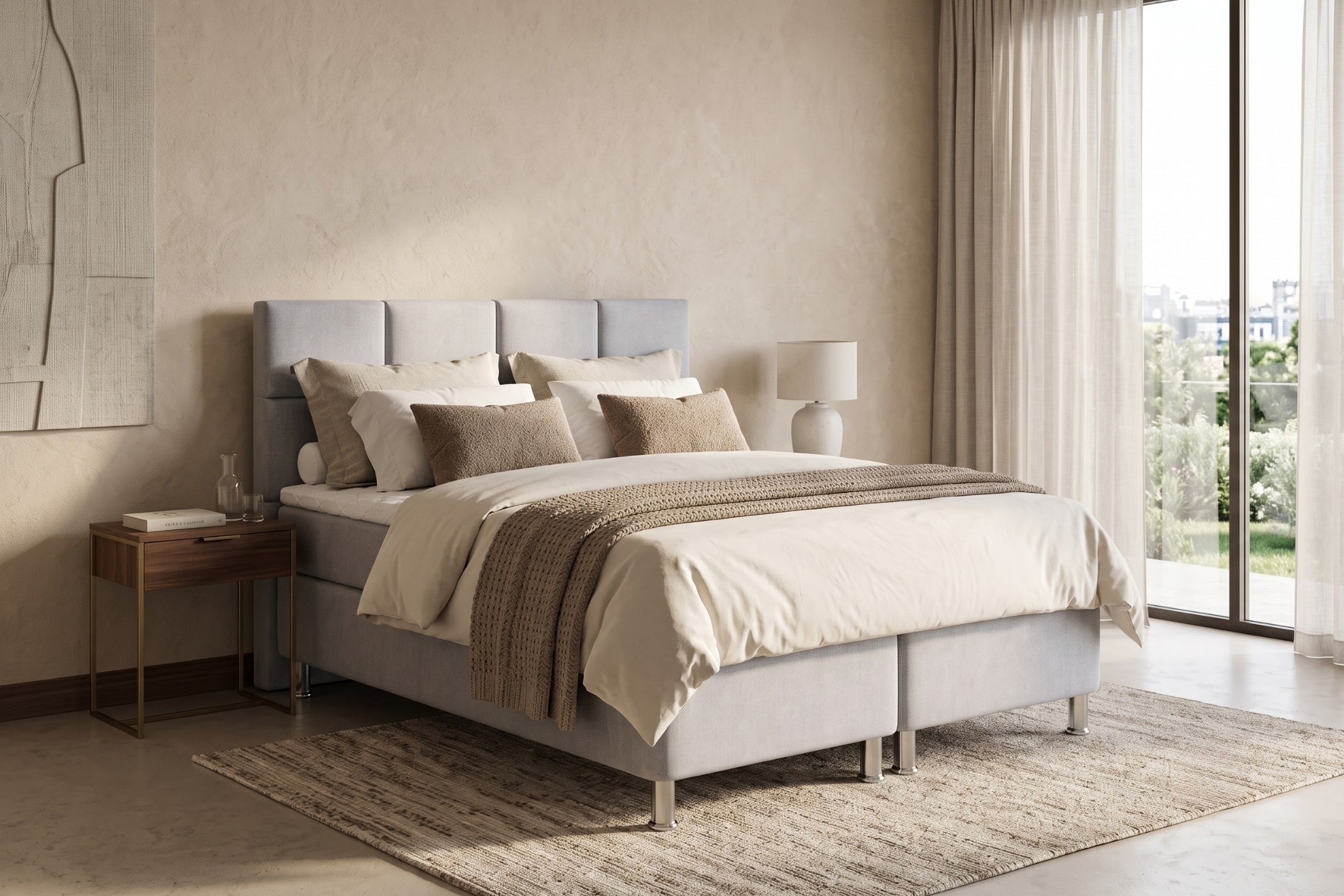 Boxspring Pavia | Gris met 8 cm Topper