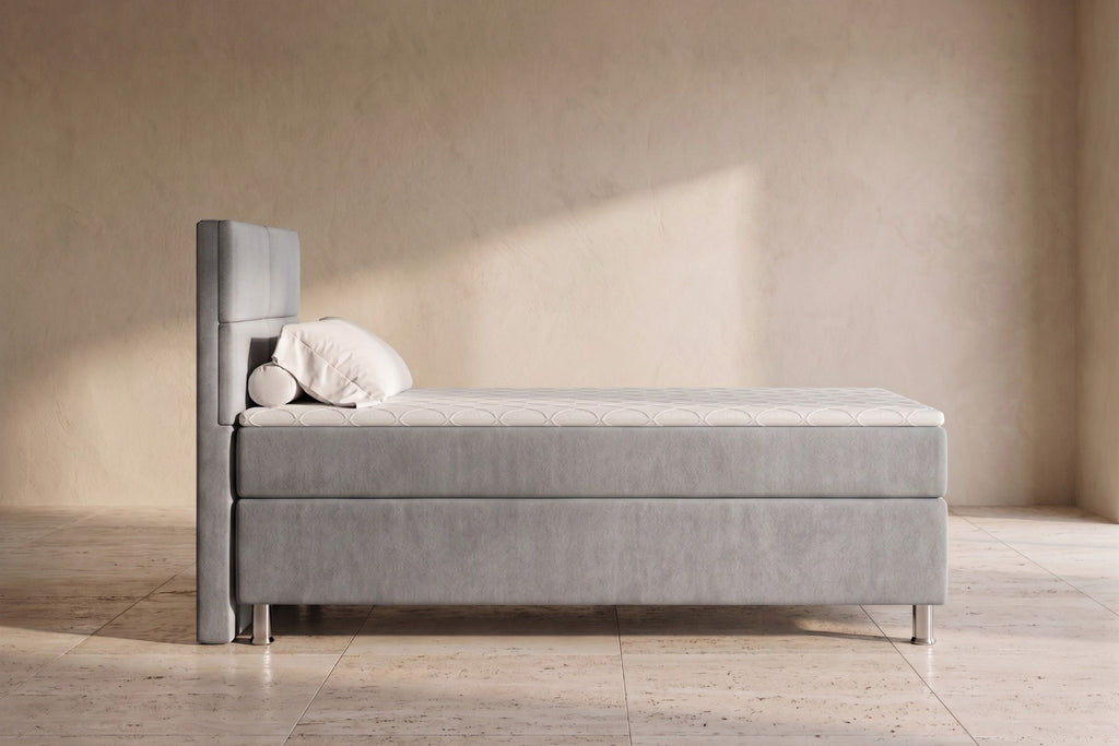Boxspring Pavia | Gris met 8 cm Topper (Une personne)