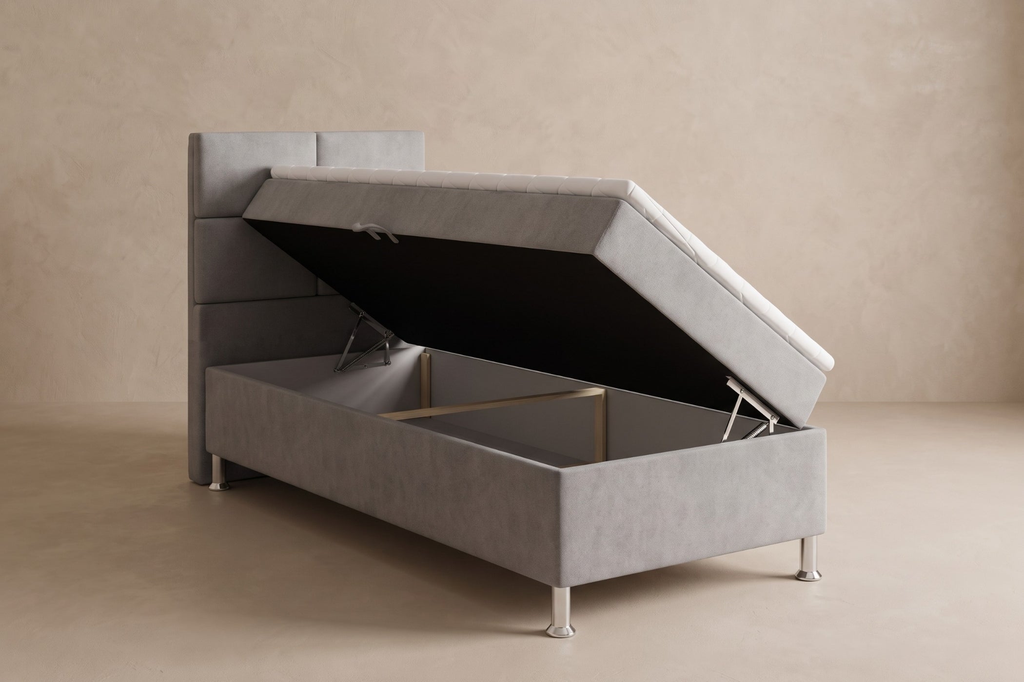Boxspring Pavia | Gris met 8 cm Topper (Une personne)